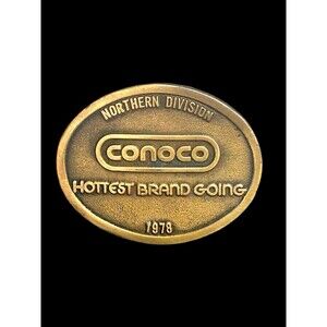 Vtg Conoco Northern Division Oilfield Brass 1978 Belt Buckle MIT Line USA